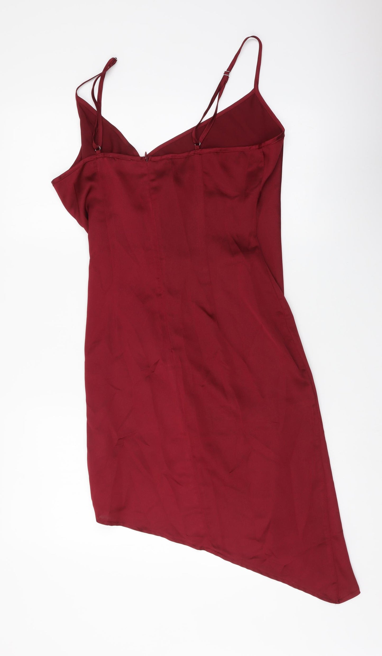 PRETTYLITTLETHING Womens Red Herringbone Polyester Slip Dress Size 8 Sweetheart Zip