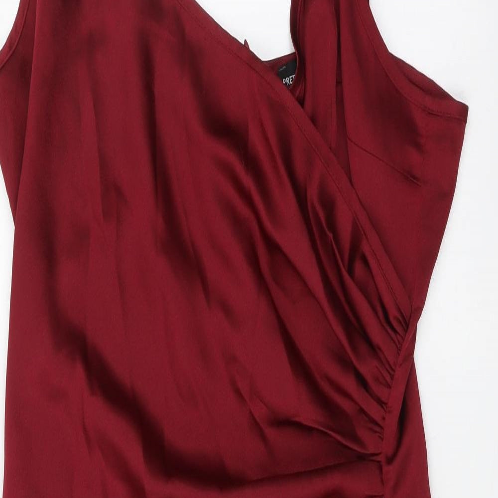 PRETTYLITTLETHING Womens Red Herringbone Polyester Slip Dress Size 8 Sweetheart Zip