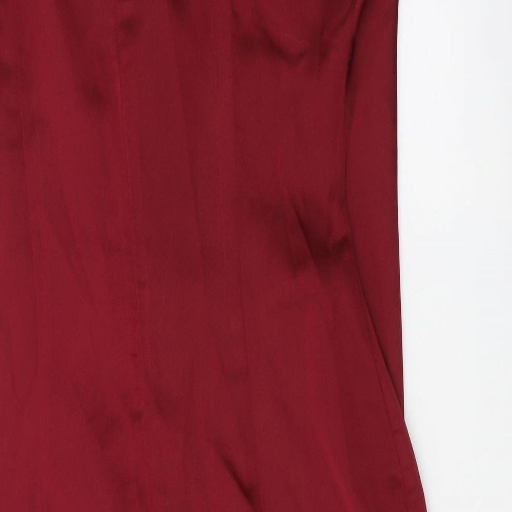 PRETTYLITTLETHING Womens Red Herringbone Polyester Slip Dress Size 8 Sweetheart Zip