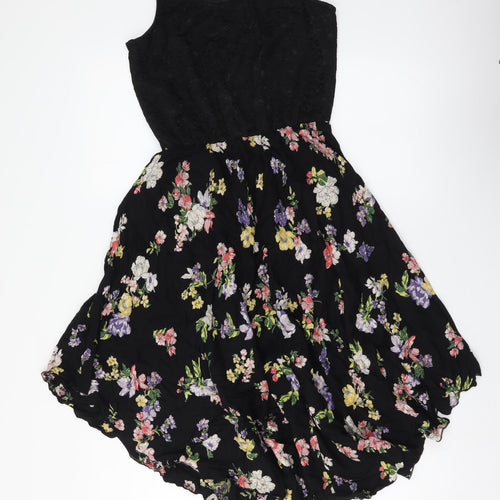 Max Womens Black Floral Polyester Tank Dress Size XS Scoop Neck Pullover