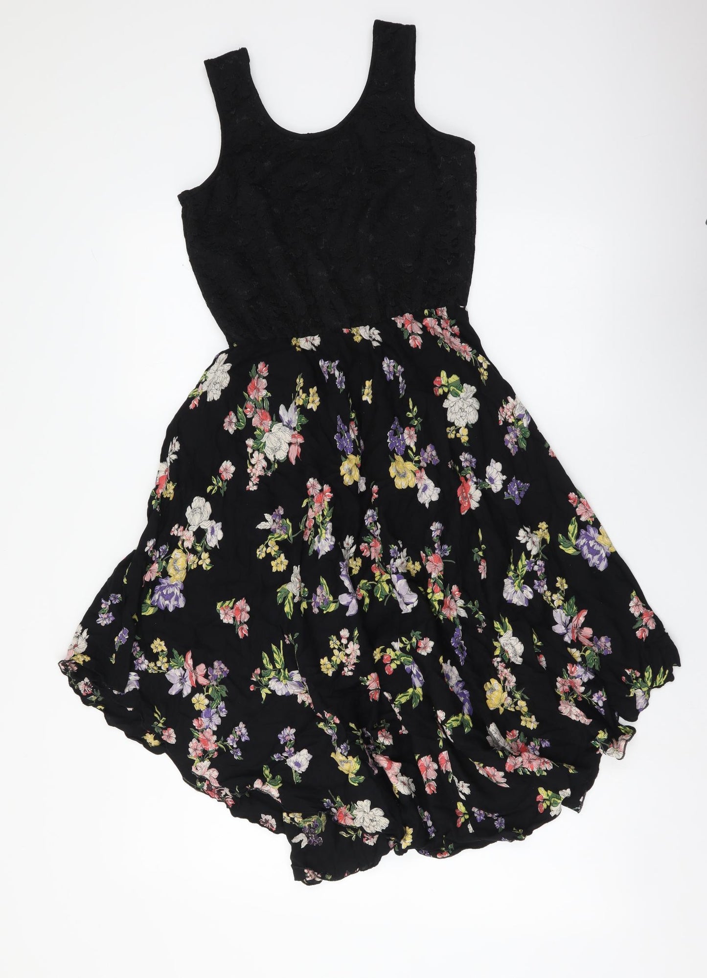 Max Womens Black Floral Polyester Tank Dress Size XS Scoop Neck Pullover