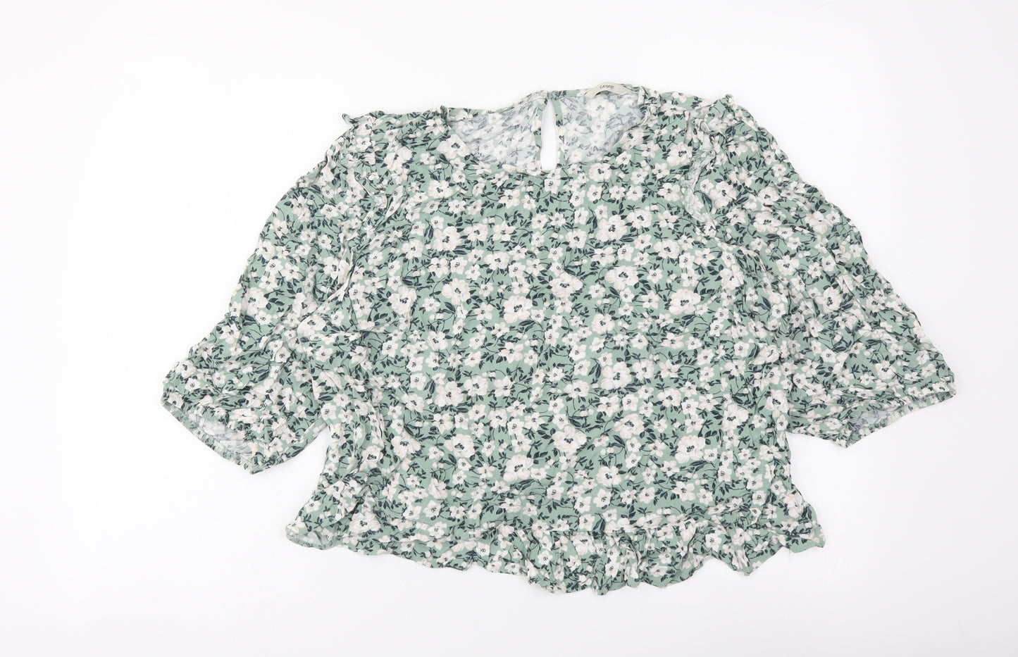 George Womens Green Floral Viscose Basic Blouse Size 16 Boat Neck
