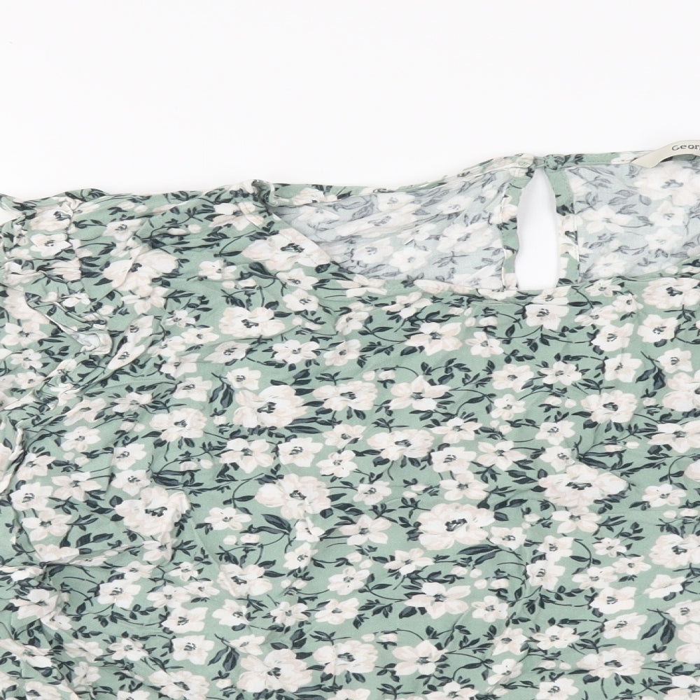 George Womens Green Floral Viscose Basic Blouse Size 16 Boat Neck