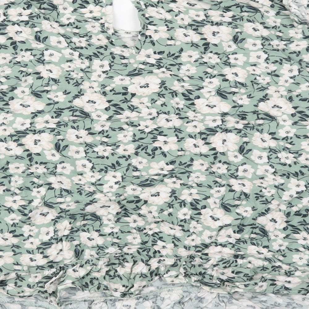 George Womens Green Floral Viscose Basic Blouse Size 16 Boat Neck