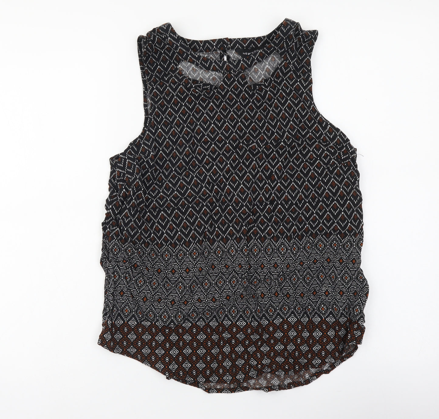 New Look Womens Black Geometric Viscose Camisole Tank Size 12 Boat Neck