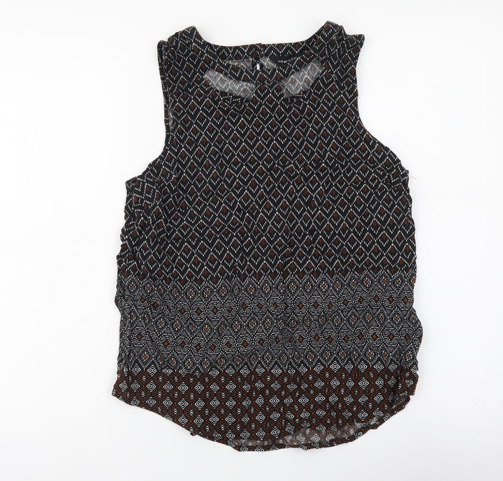 New Look Womens Black Geometric Viscose Camisole Tank Size 12 Boat Neck