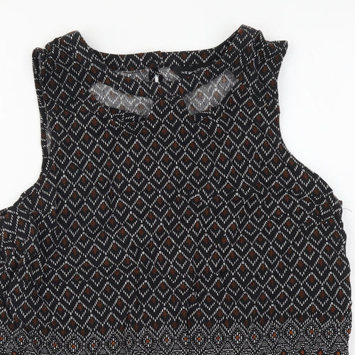 New Look Womens Black Geometric Viscose Camisole Tank Size 12 Boat Neck