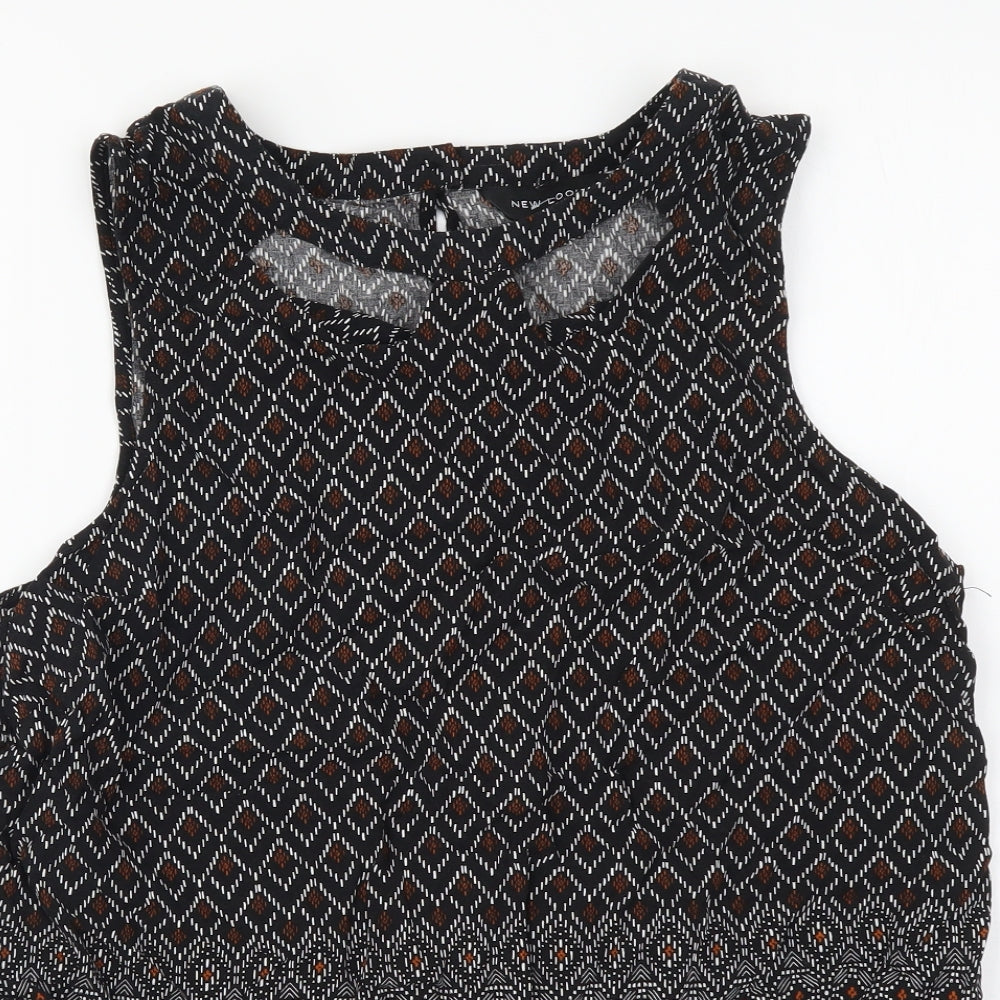 New Look Womens Black Geometric Viscose Camisole Tank Size 12 Boat Neck