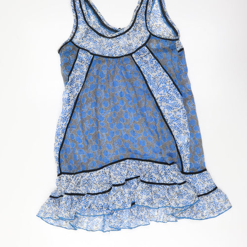 Atmosphere Womens Blue Geometric Polyester Basic Tank Size 8 Round Neck