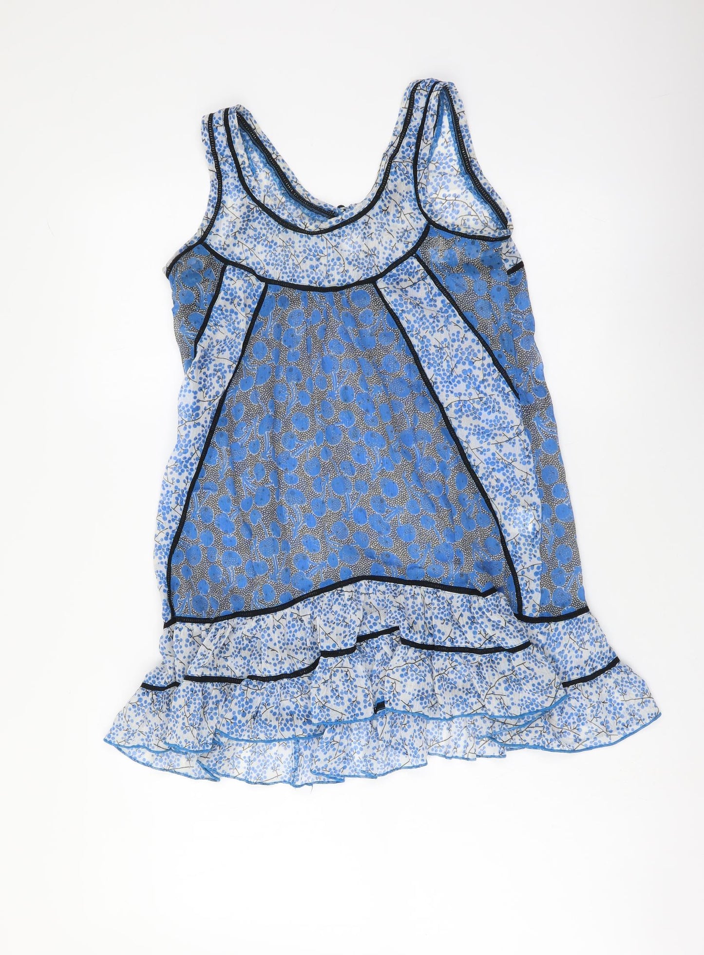 Atmosphere Womens Blue Geometric Polyester Basic Tank Size 8 Round Neck