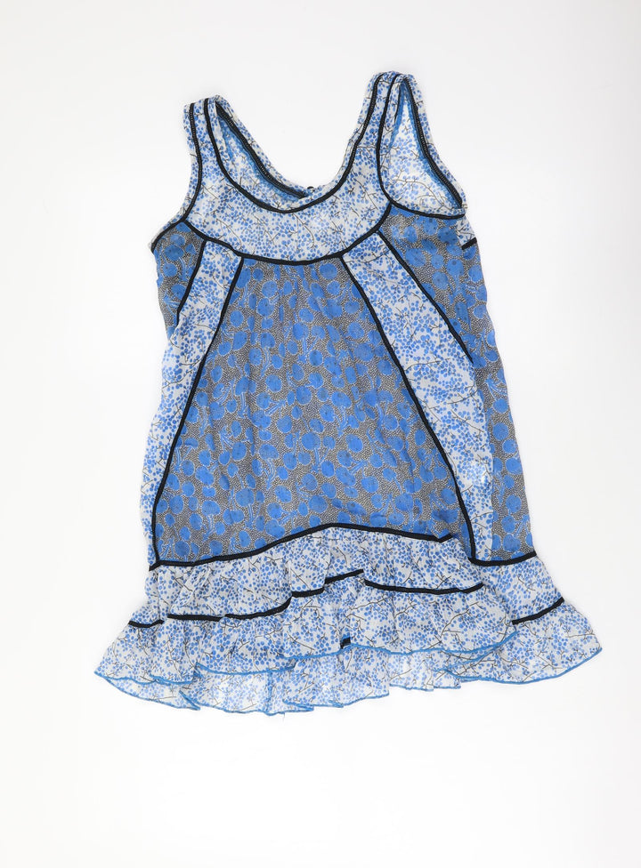 Atmosphere Womens Blue Geometric Polyester Basic Tank Size 8 Round Neck