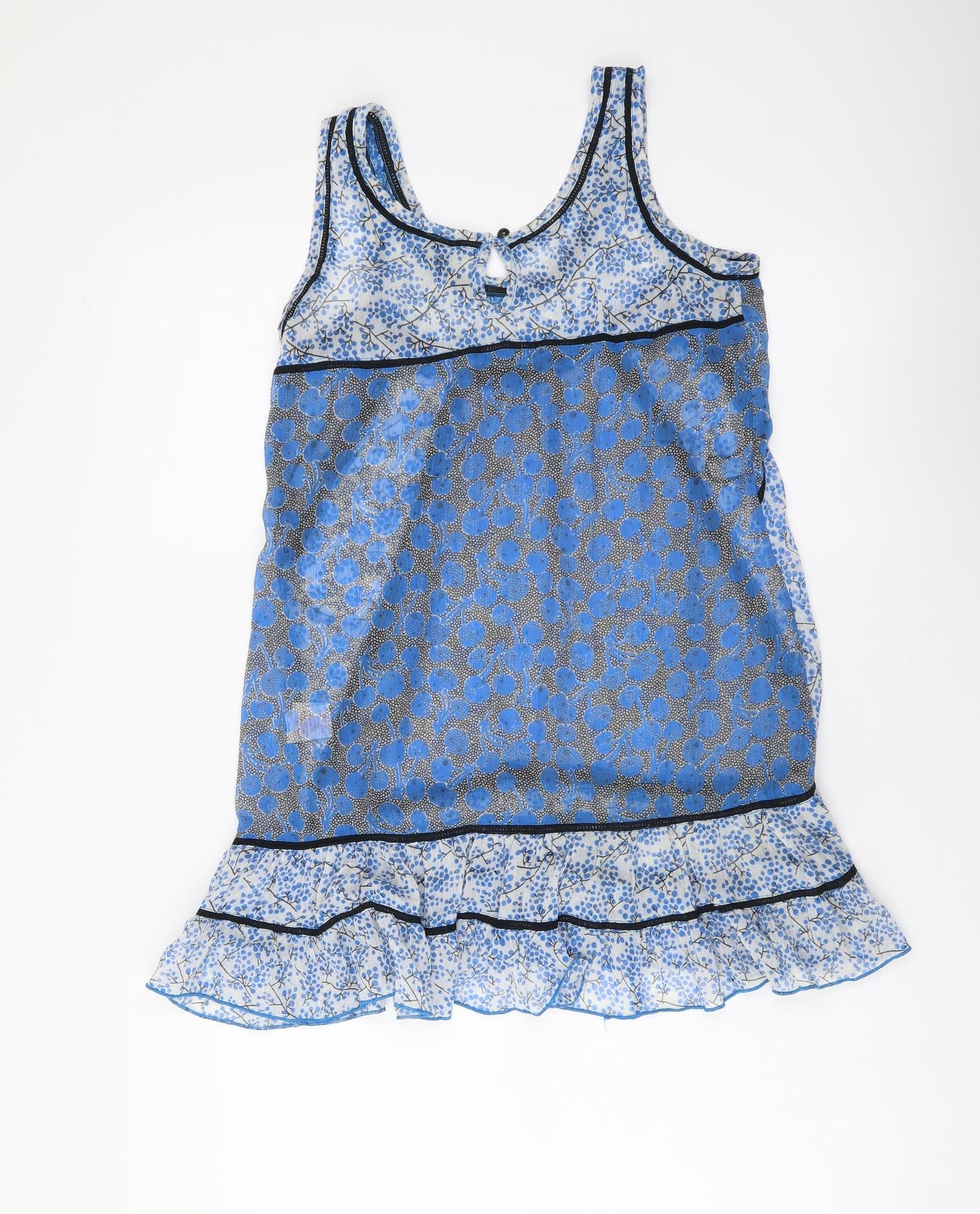 Atmosphere Womens Blue Geometric Polyester Basic Tank Size 8 Round Neck