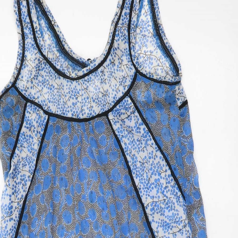 Atmosphere Womens Blue Geometric Polyester Basic Tank Size 8 Round Neck