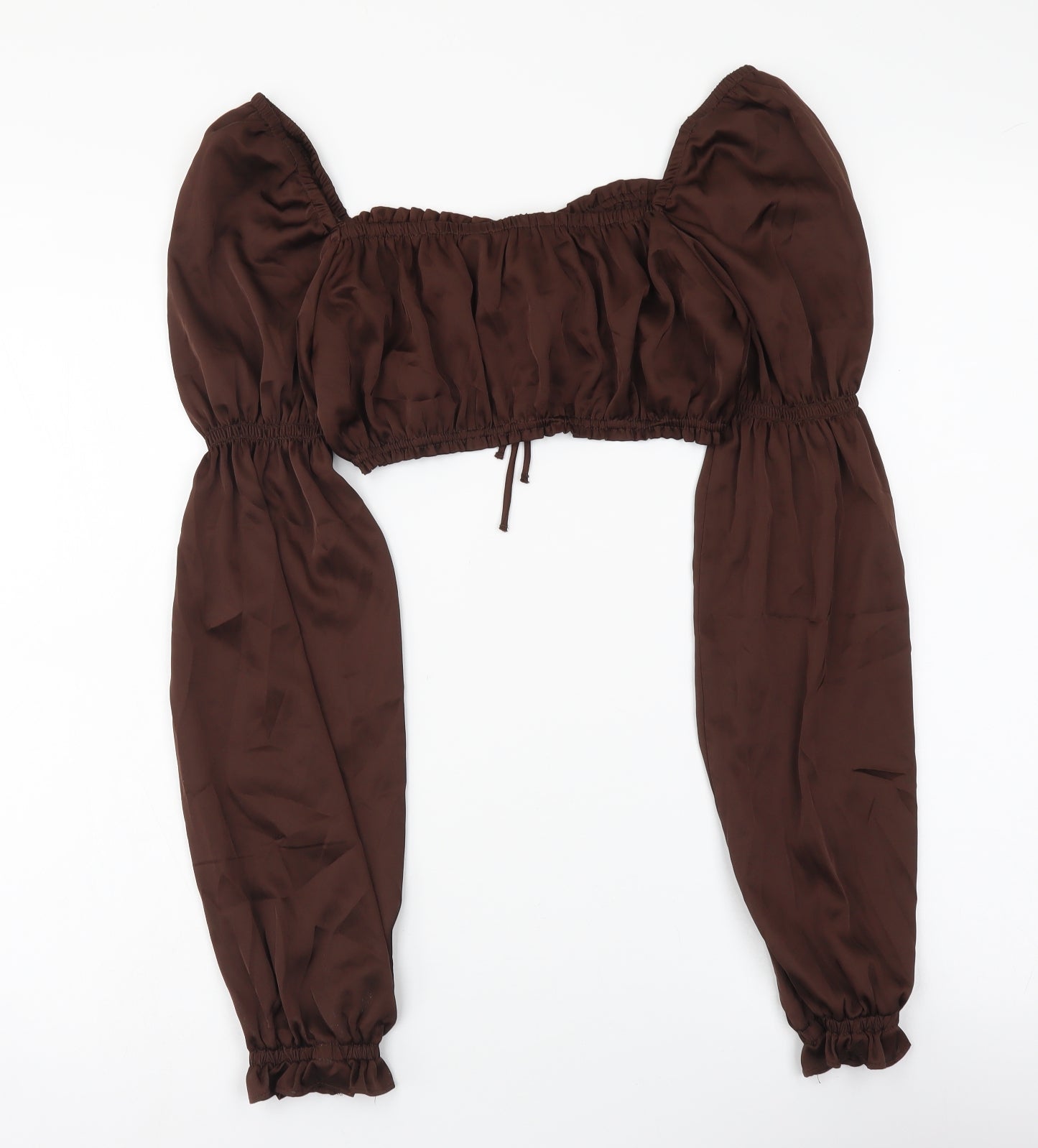 H&M Womens Brown Polyester Cropped Blouse Size M Sweetheart