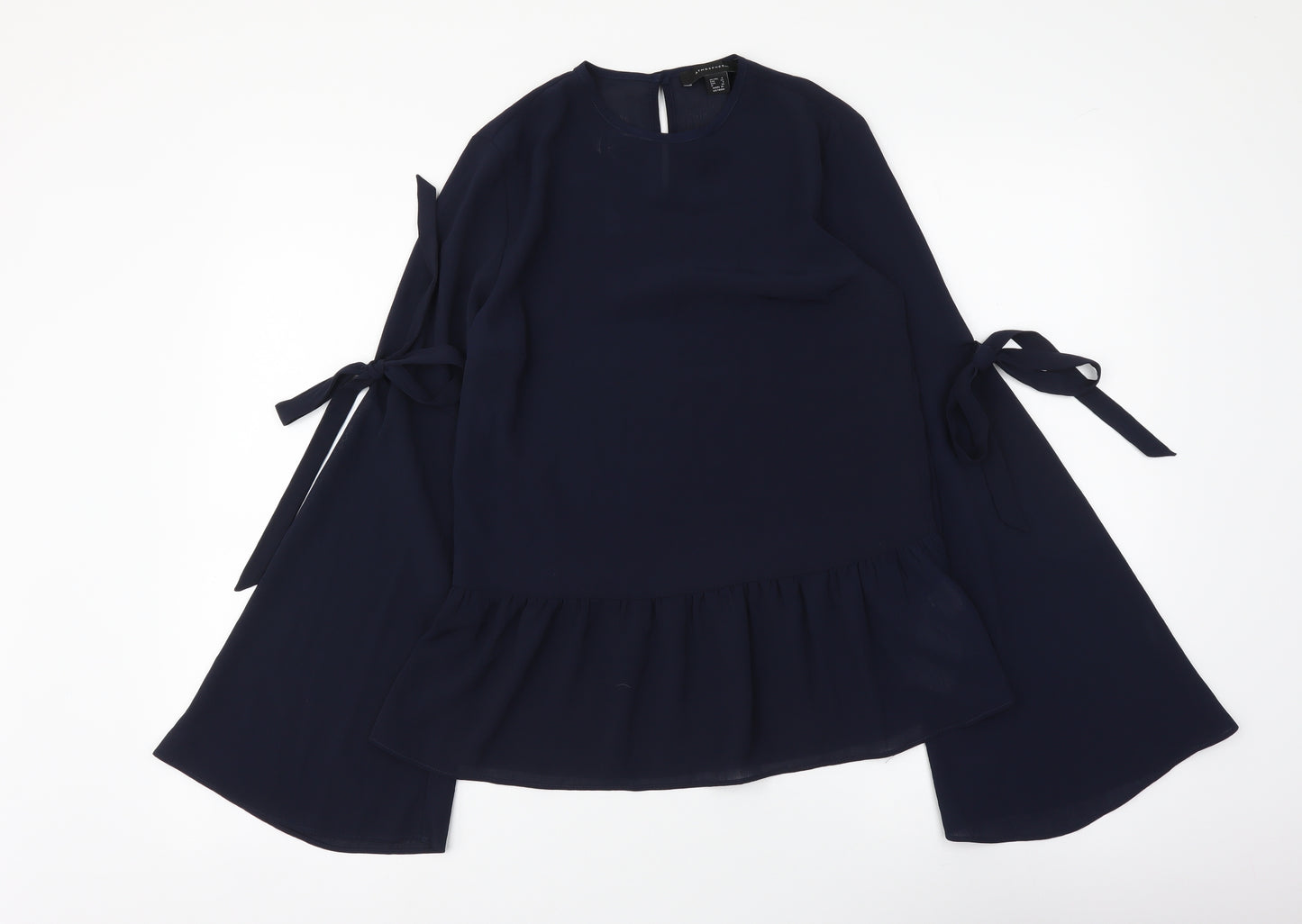 Atmosphere Womens Blue Polyester Basic Blouse Size 4 Round Neck