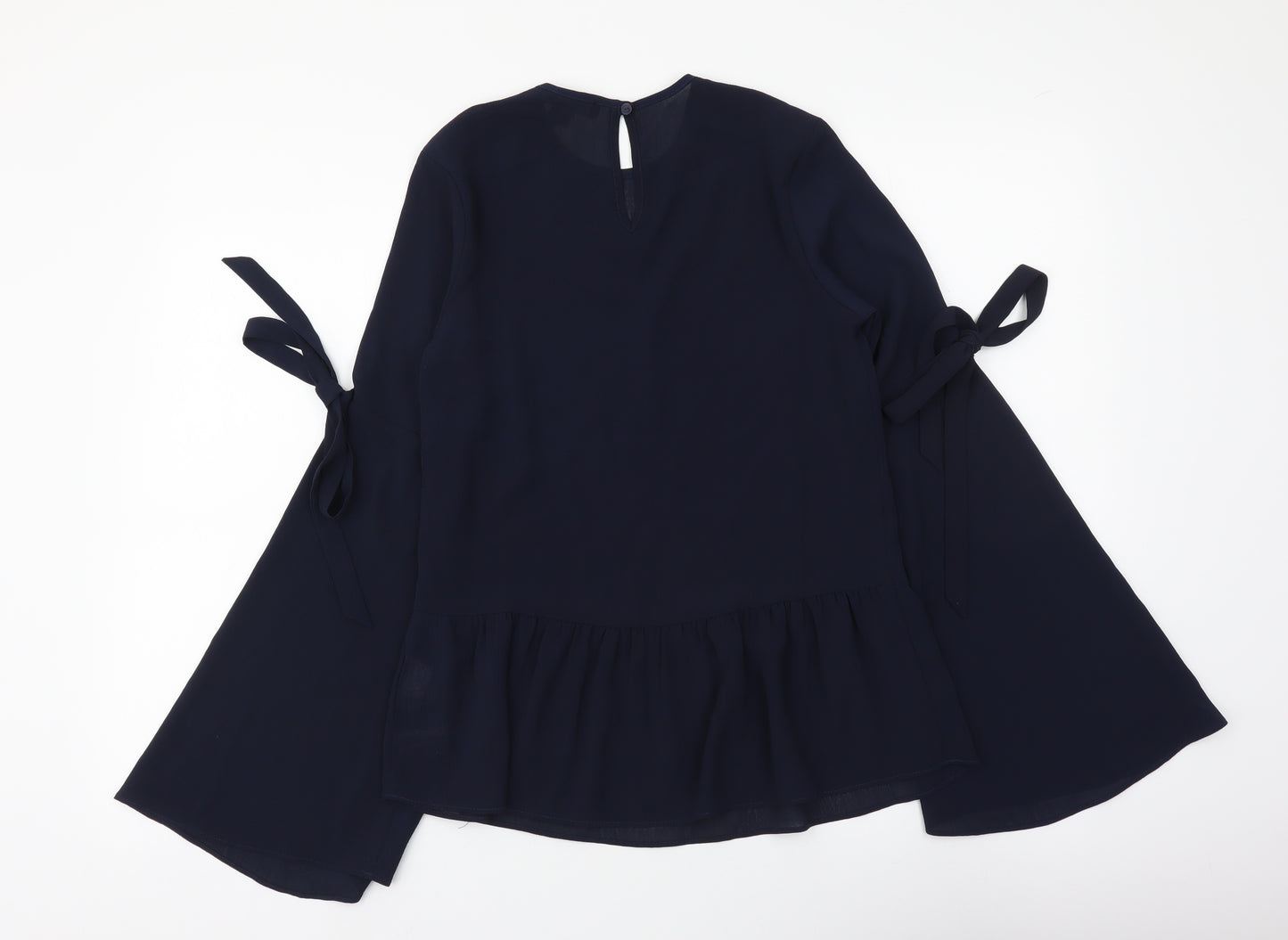 Atmosphere Womens Blue Polyester Basic Blouse Size 4 Round Neck