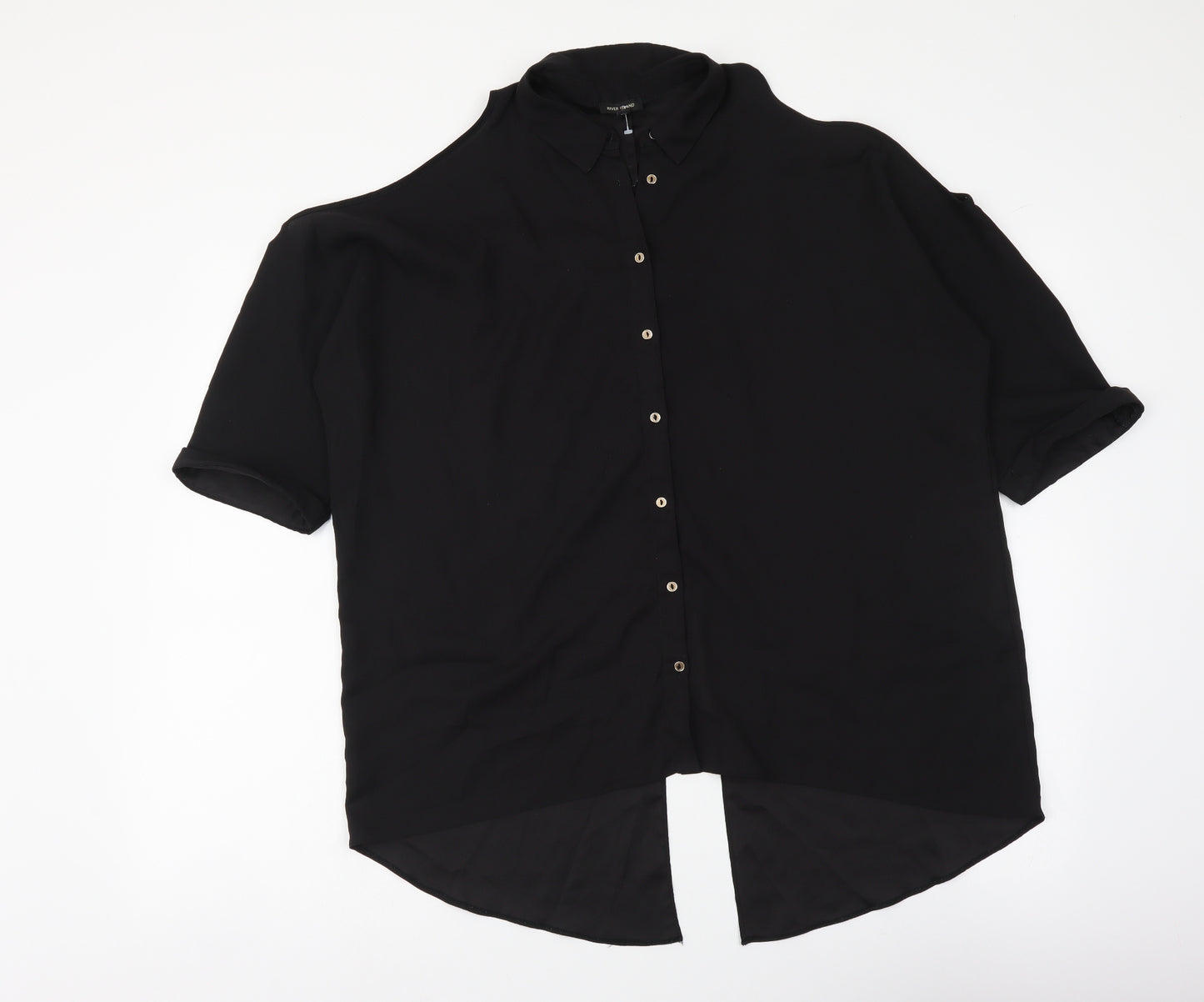 River Island Womens Black Polyester Basic Button-Up Size 8 Collared