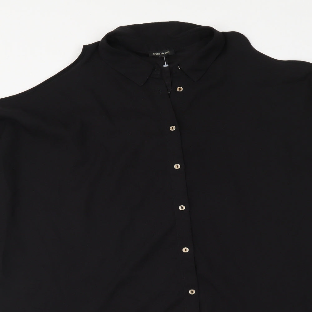 River Island Womens Black Polyester Basic Button-Up Size 8 Collared