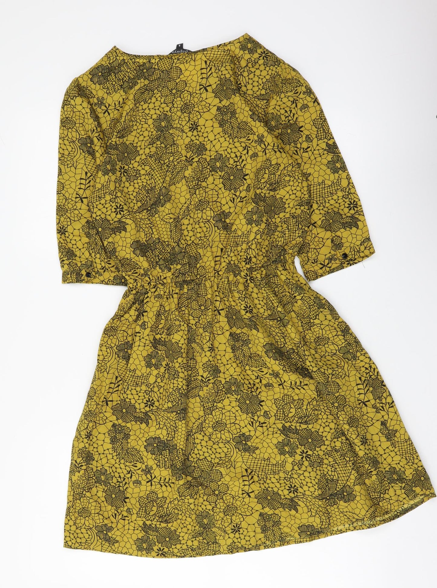 Papaya Womens Yellow Floral Polyester Fit & Flare Size 8 Boat Neck Pullover