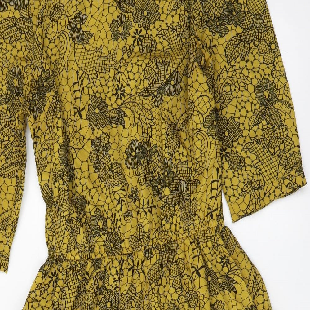 Papaya Womens Yellow Floral Polyester Fit & Flare Size 8 Boat Neck Pullover