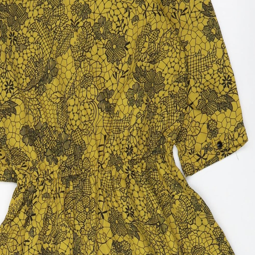 Papaya Womens Yellow Floral Polyester Fit & Flare Size 8 Boat Neck Pullover