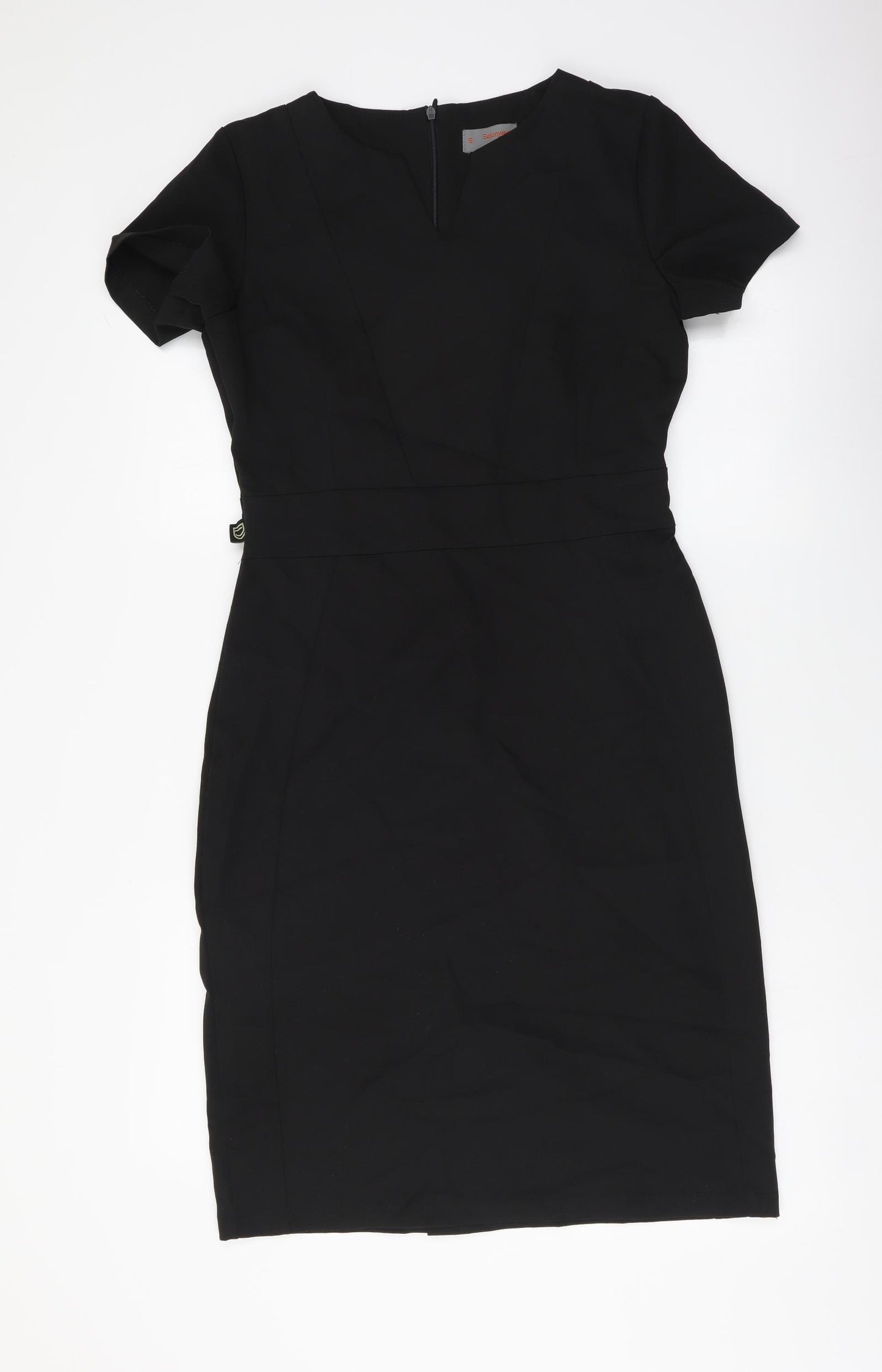 Salonwear Womens Black Polyester Pencil Dress Size 8 V-Neck Zip