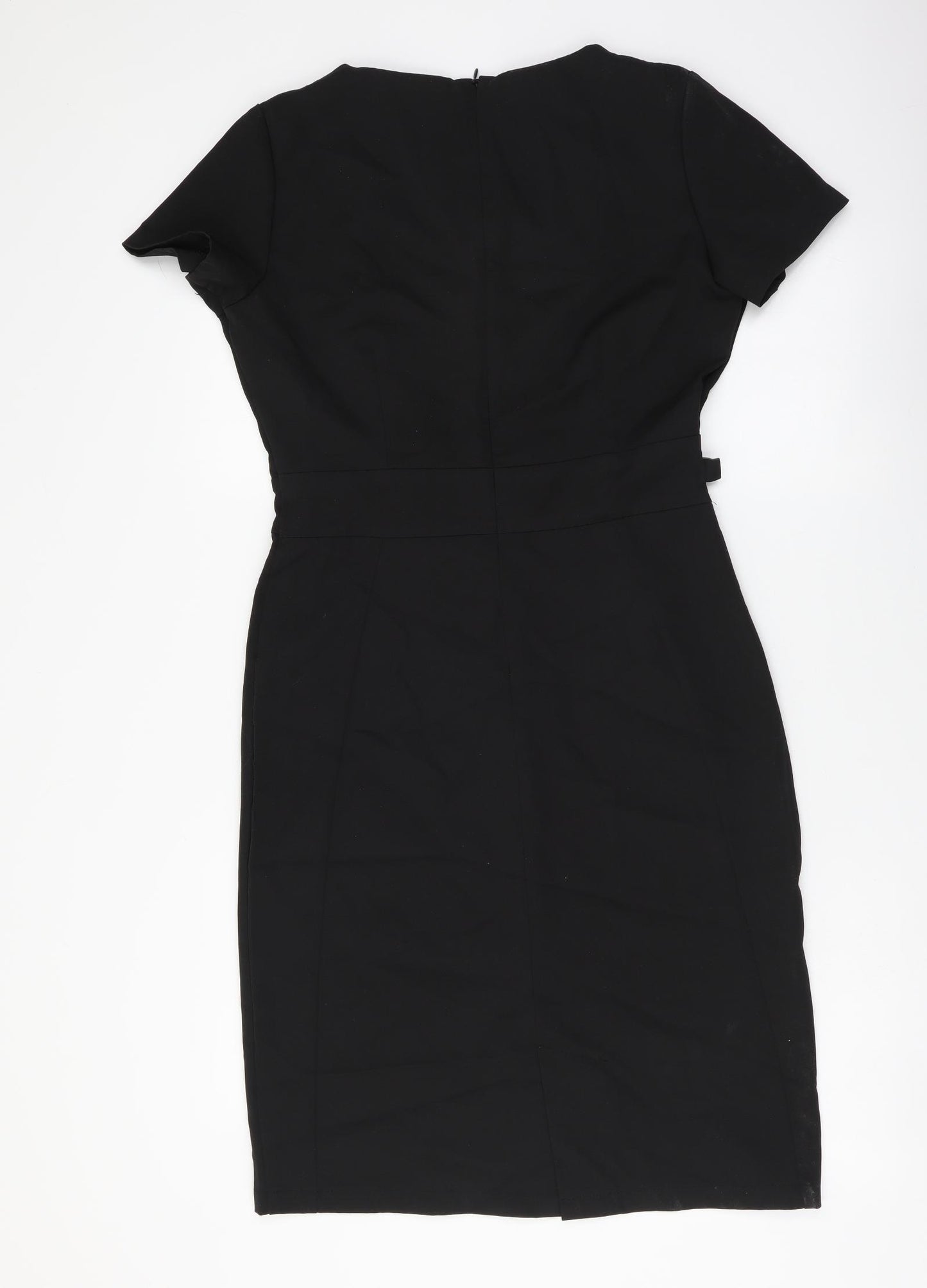 Salonwear Womens Black Polyester Pencil Dress Size 8 V-Neck Zip