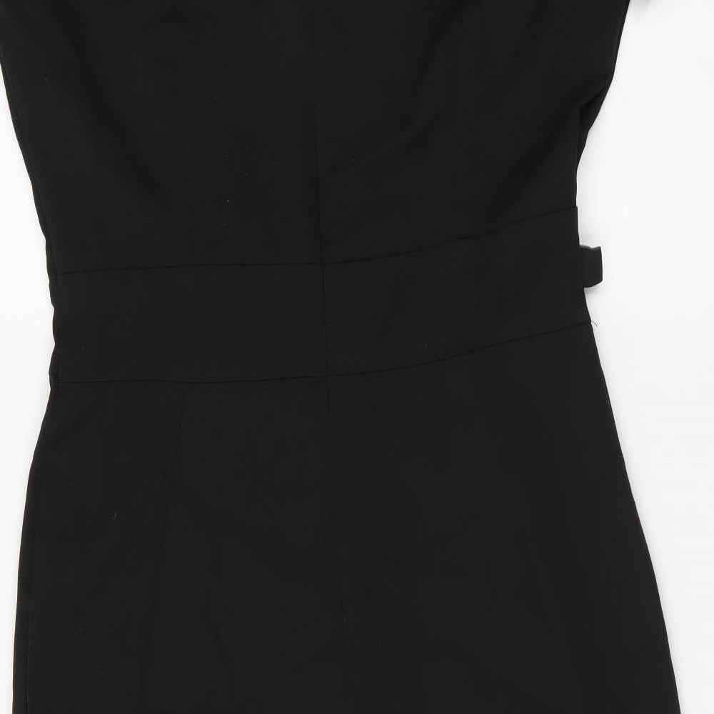 Salonwear Womens Black Polyester Pencil Dress Size 8 V-Neck Zip
