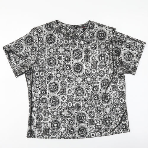 Notations Womens Silver Geometric Polyester Basic T-Shirt Size 8 Crew Neck