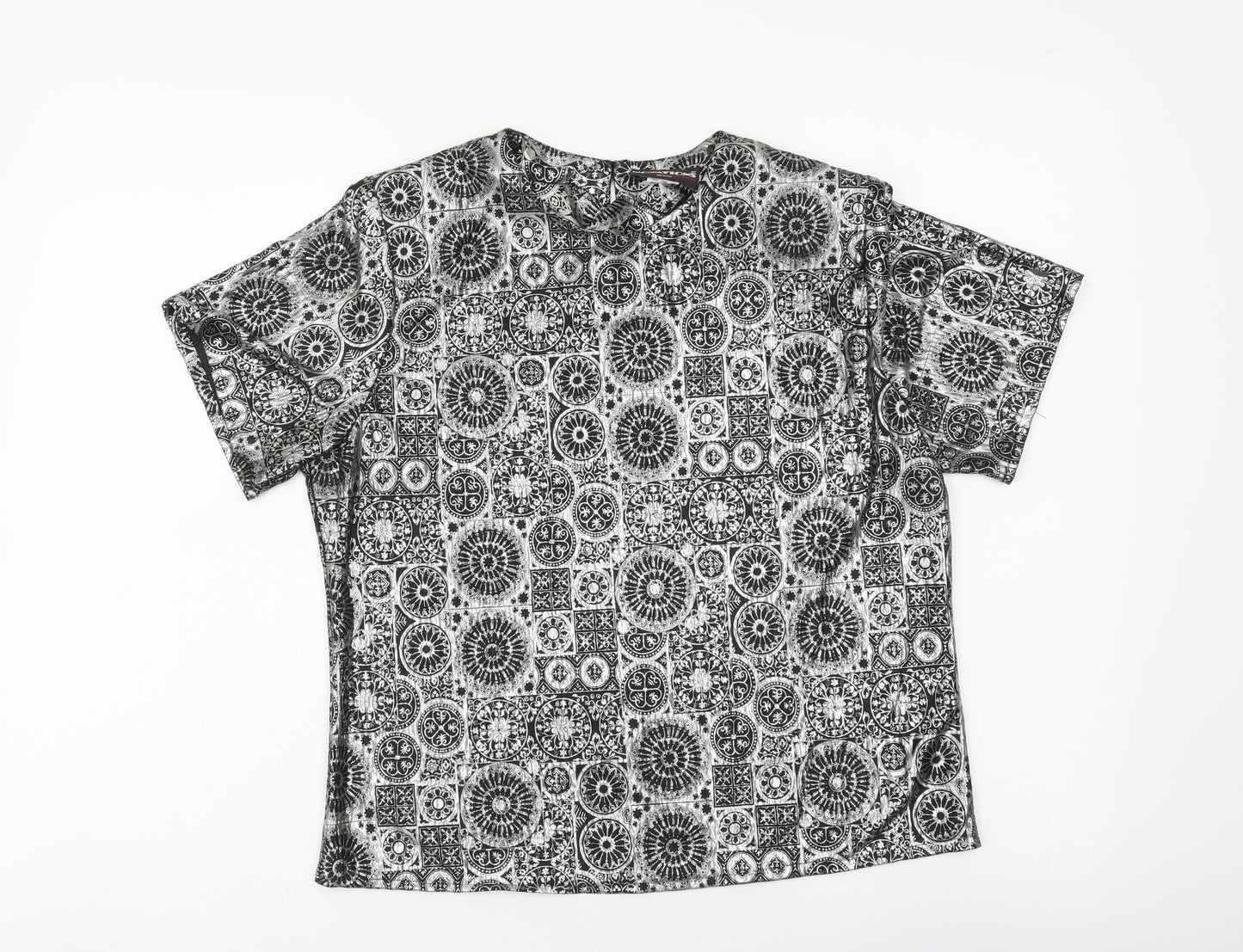 Notations Womens Silver Geometric Polyester Basic T-Shirt Size 8 Crew Neck