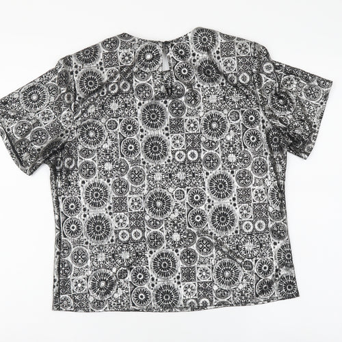 Notations Womens Silver Geometric Polyester Basic T-Shirt Size 8 Crew Neck