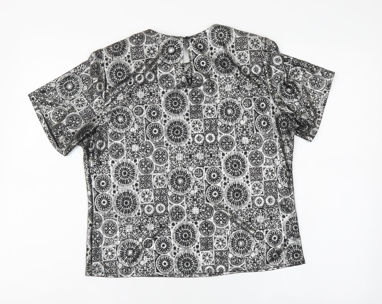 Notations Womens Silver Geometric Polyester Basic T-Shirt Size 8 Crew Neck