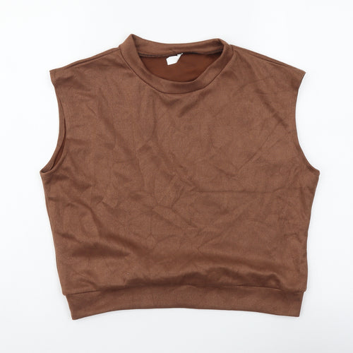 SheIn Womens Brown Polyester Cropped Blouse Size S Crew Neck