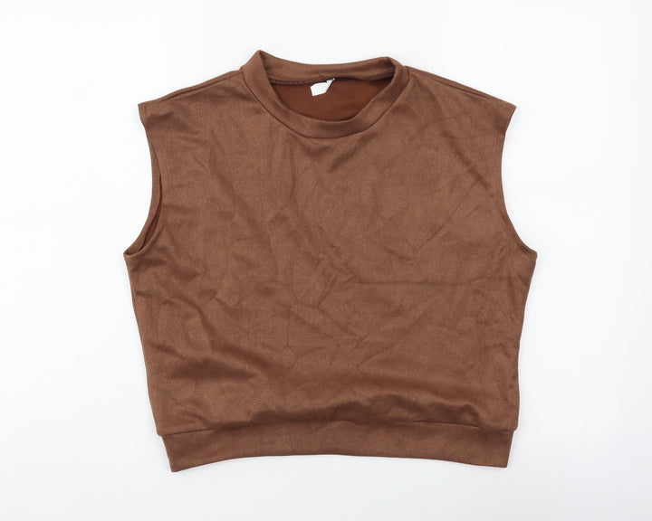 SheIn Womens Brown Polyester Cropped Blouse Size S Crew Neck