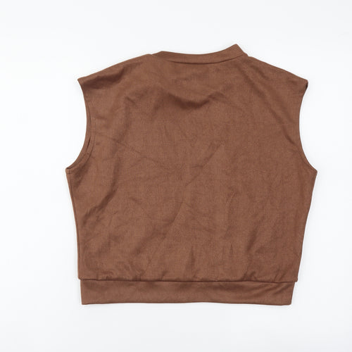 SheIn Womens Brown Polyester Cropped Blouse Size S Crew Neck