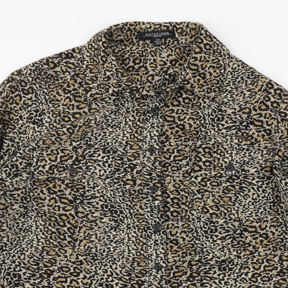Notations Womens Brown Animal Print Polyester Basic Button-Up Size S Collared - Leopard Pattern