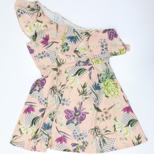 Love Womens Pink Floral Polyester Mini Size L One Shoulder Zip