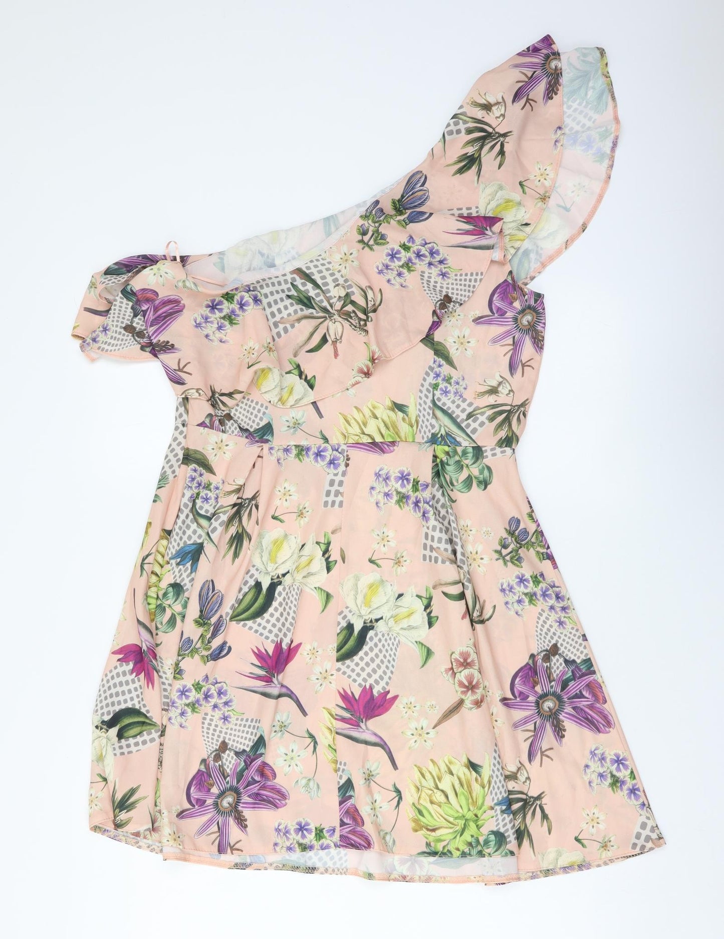 Love Womens Pink Floral Polyester Mini Size L One Shoulder Zip