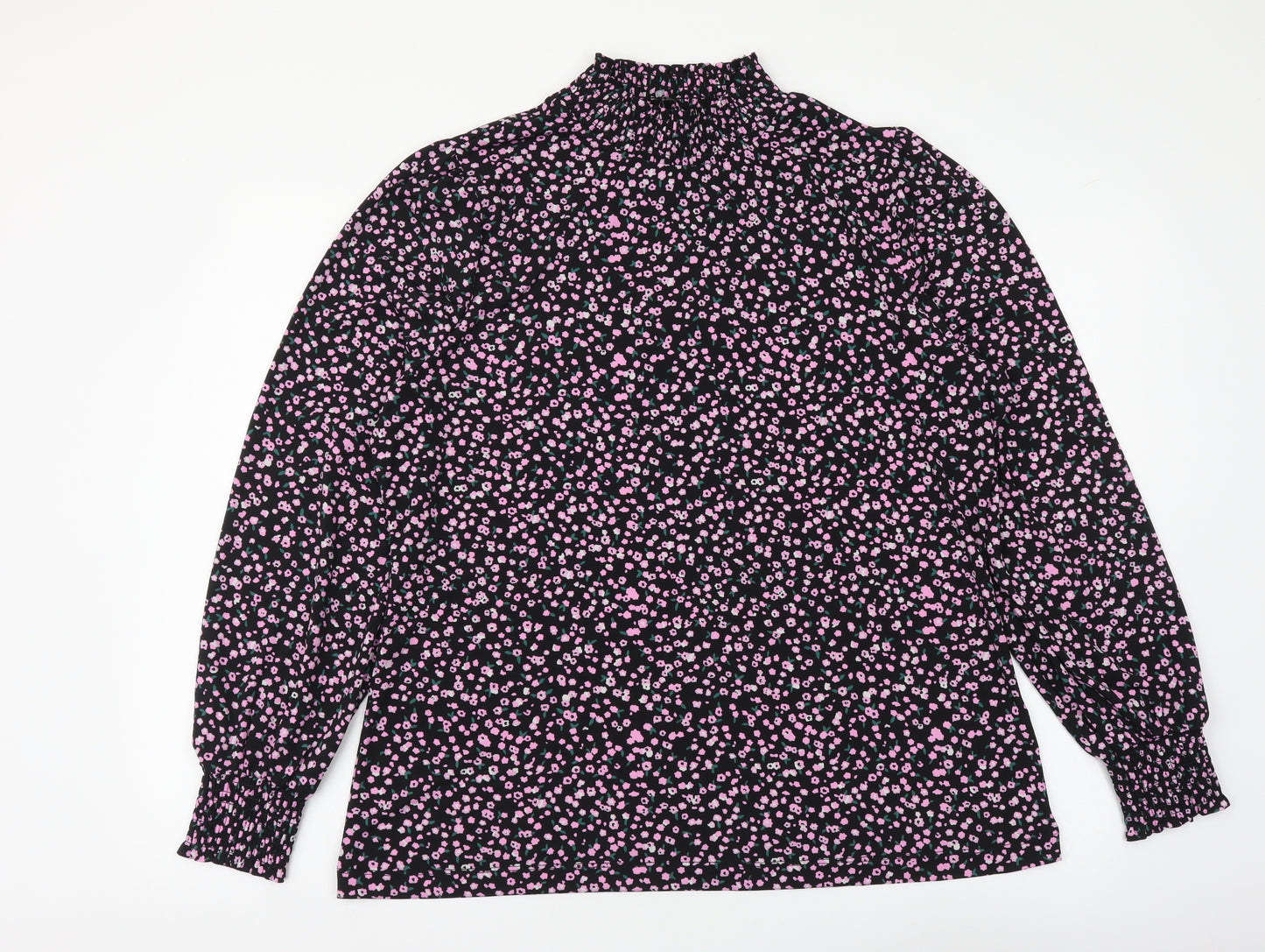 V By Very Womens Black Floral Viscose Basic Blouse Size 18 Mock Neck