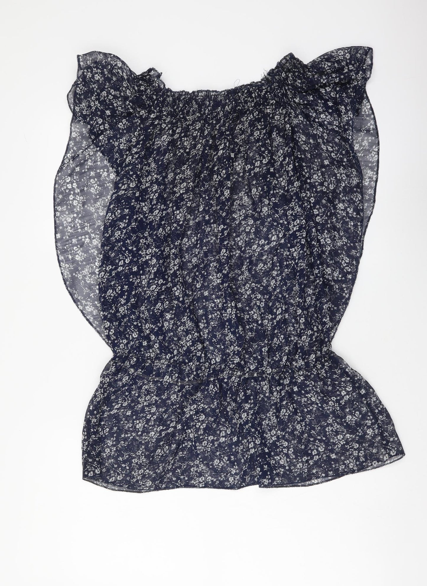 Mizumi Womens Blue Floral Polyester Basic Blouse Size M Round Neck