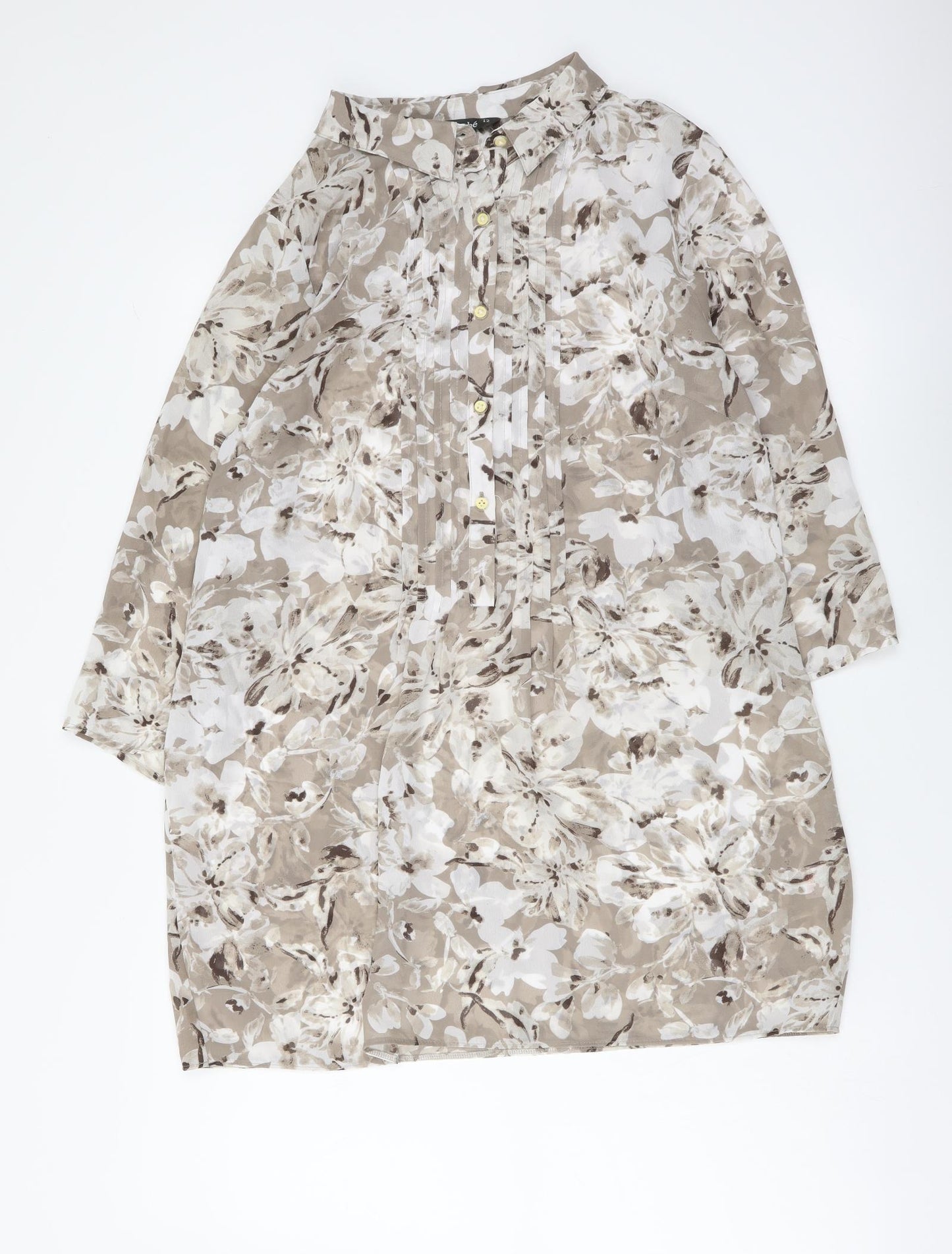 Bonmarché Womens Beige Floral Polyester Basic Blouse Size 12 Collared