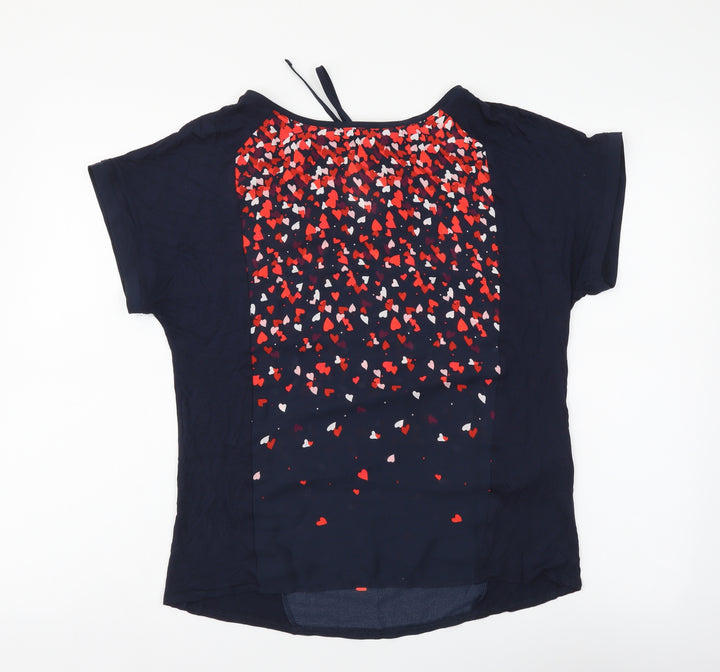 Oasis Womens Blue Geometric Polyester Basic Blouse Size S Round Neck - Heart Pattern