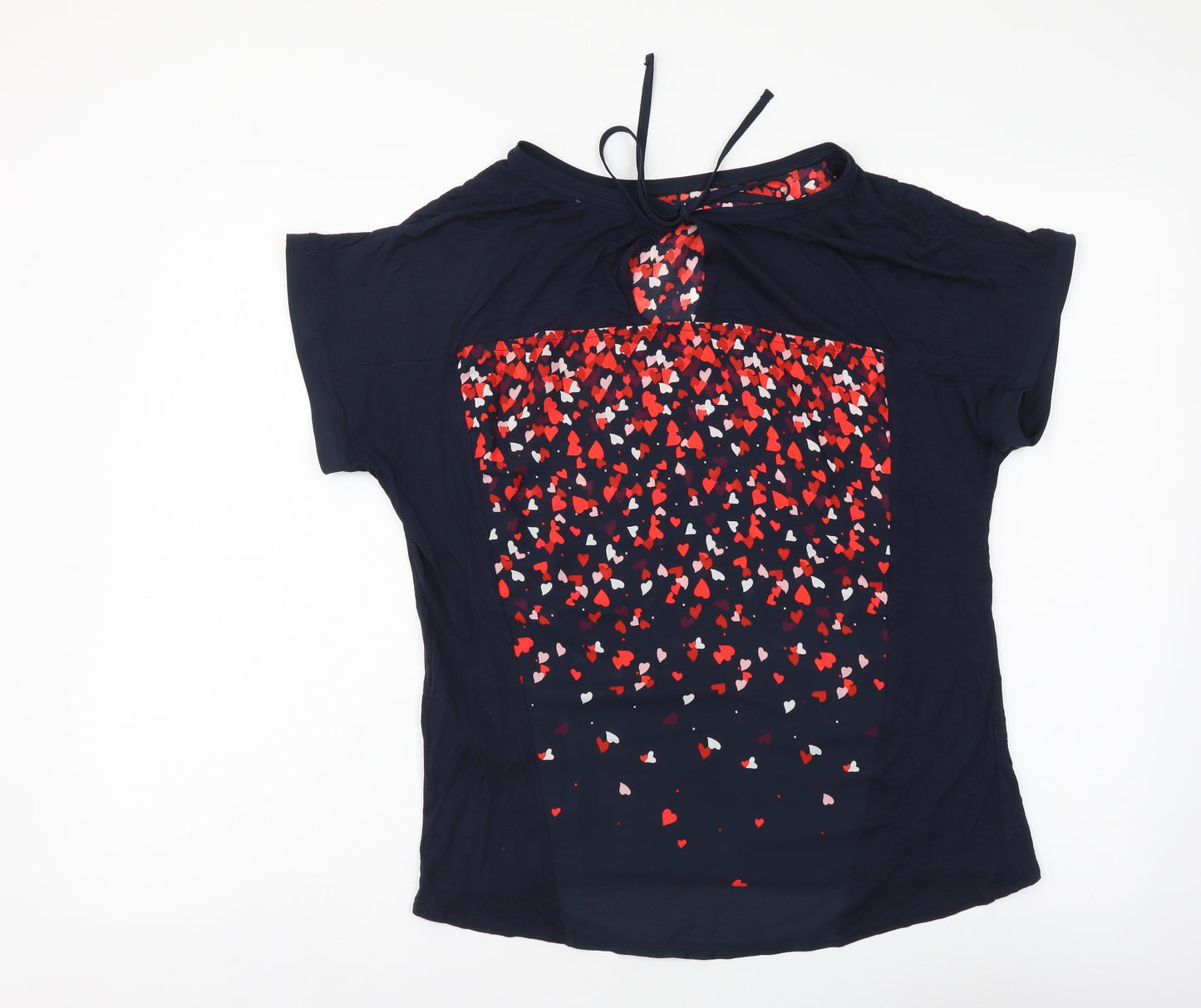 Oasis Womens Blue Geometric Polyester Basic Blouse Size S Round Neck - Heart Pattern