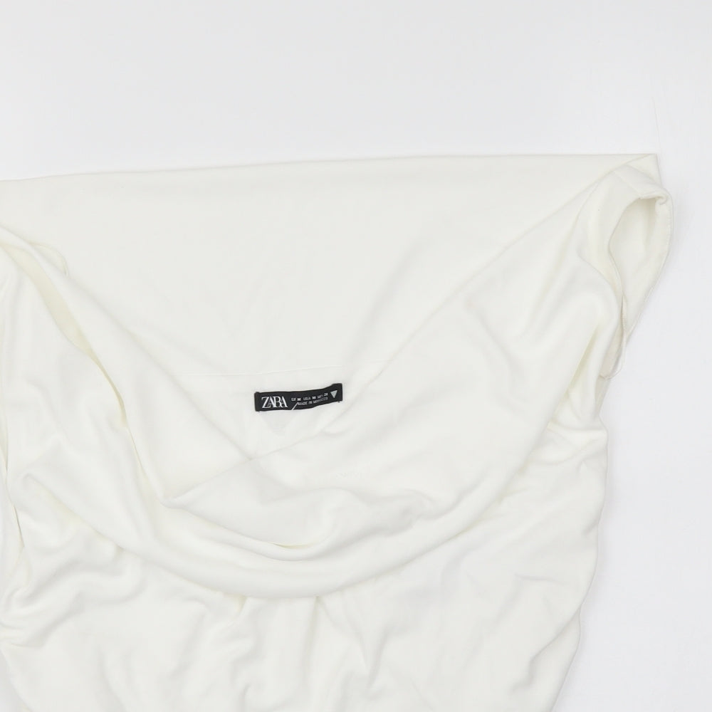 Zara Womens Ivory Polyester Cropped Tank Size M Cowl Neck