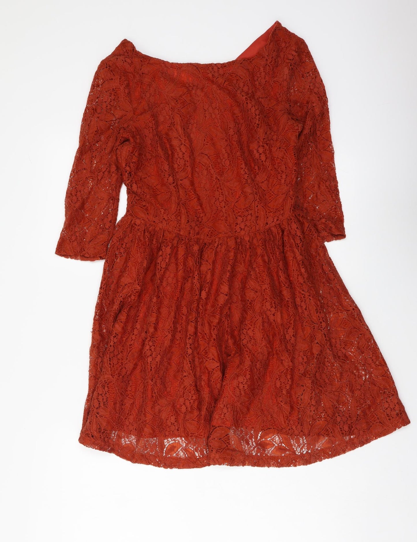 Red Chilli Womens Red Polyester Skater Dress Size 8 Boat Neck Zip