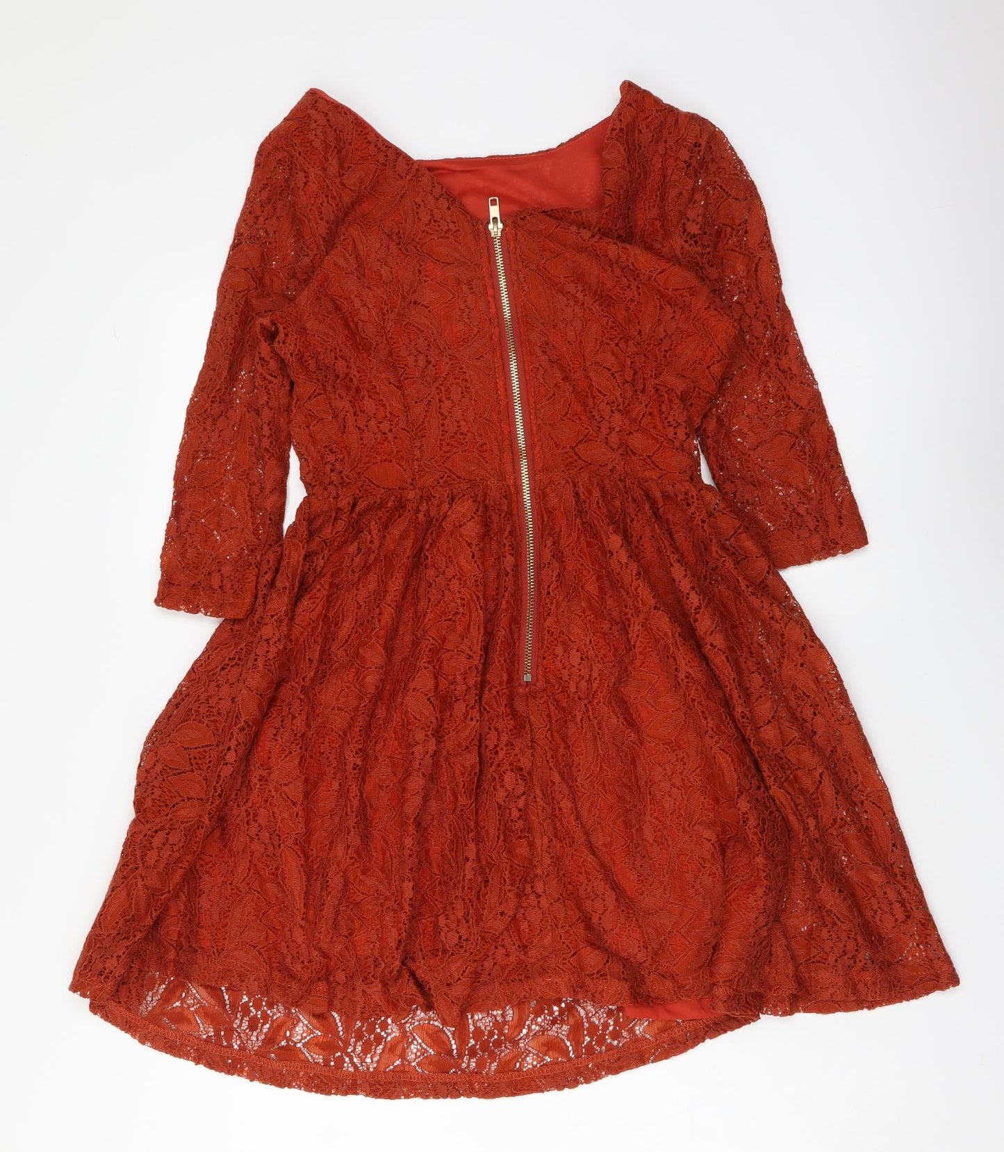 Red Chilli Womens Red Polyester Skater Dress Size 8 Boat Neck Zip