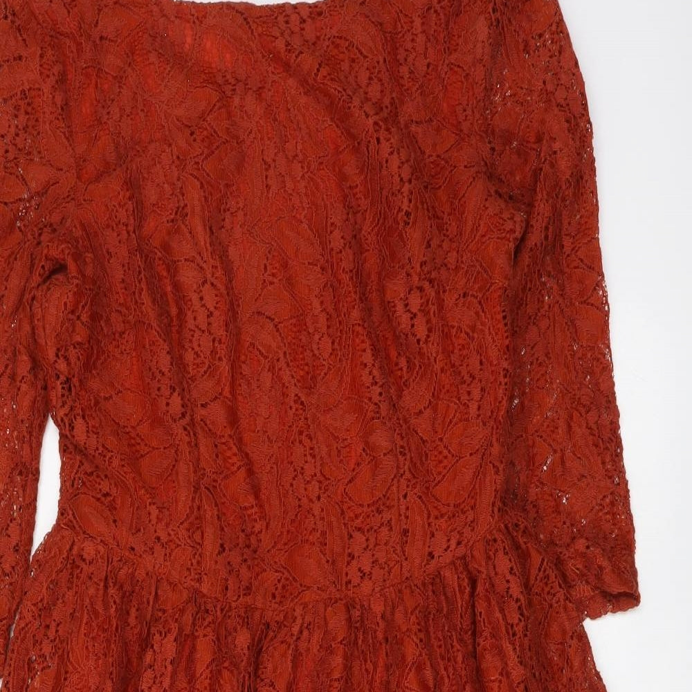 Red Chilli Womens Red Polyester Skater Dress Size 8 Boat Neck Zip