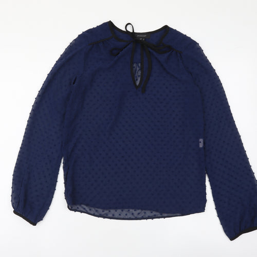 Atmosphere Womens Blue Geometric Polyester Basic Blouse Size 6 Round Neck