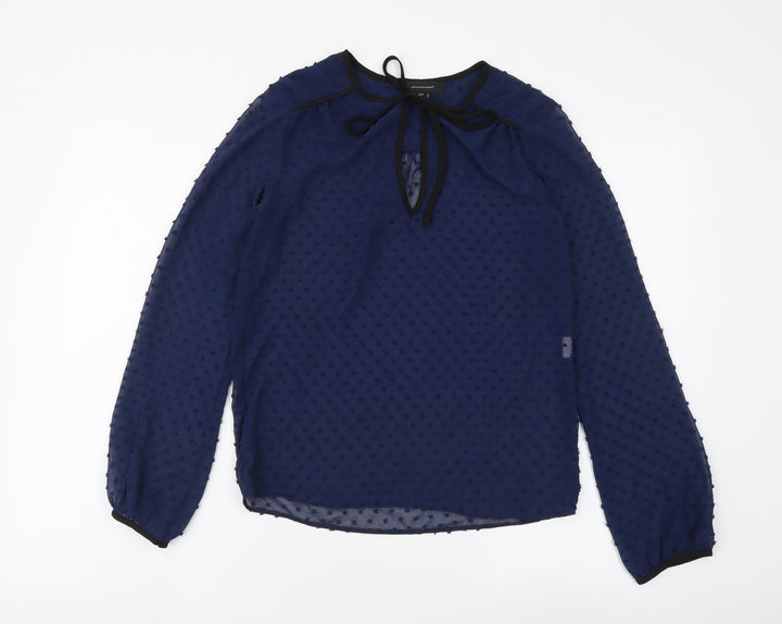 Atmosphere Womens Blue Geometric Polyester Basic Blouse Size 6 Round Neck
