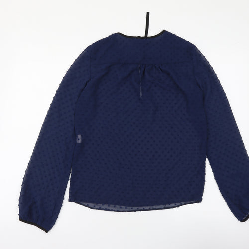 Atmosphere Womens Blue Geometric Polyester Basic Blouse Size 6 Round Neck